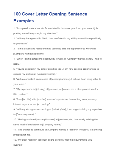 99 Cover Letter Opening Sentence Examples