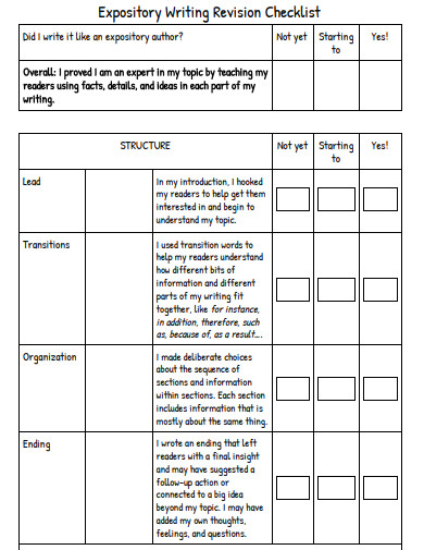 expository writing revision checklist example