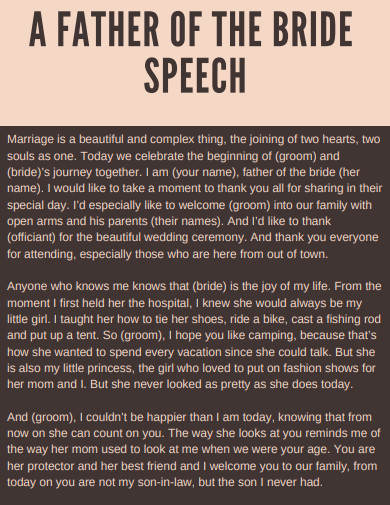 Father Of The Bride Speech Example