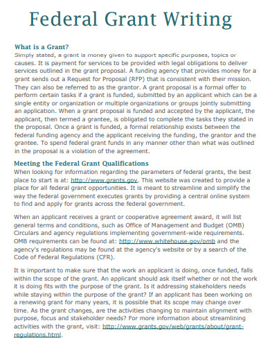 federal grant writing example