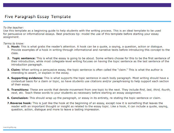 five paragraph essay template example