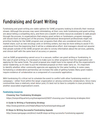 fundraising and grant writing example