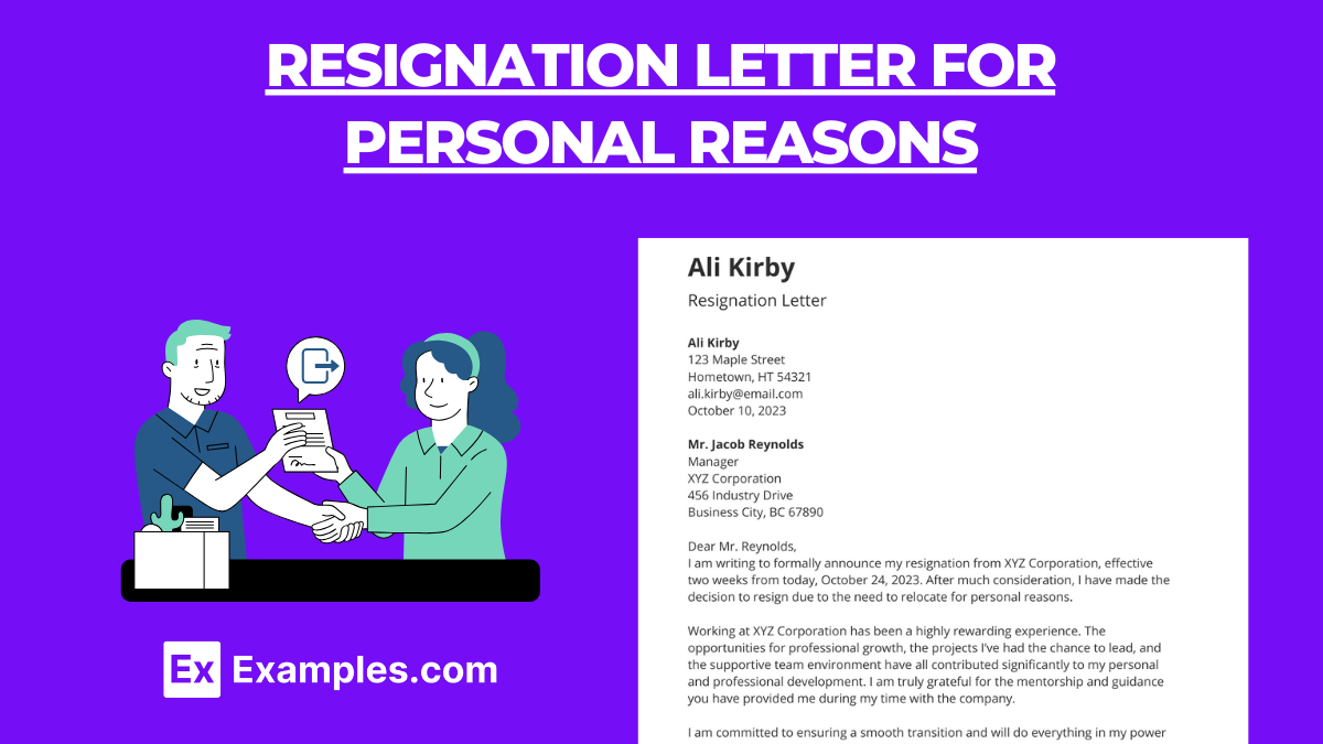 Resignation Letter For Personal Reasons