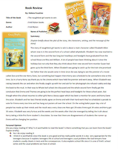 standard book review sample example
