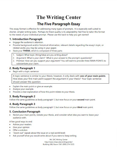 standard five paragraph essay example