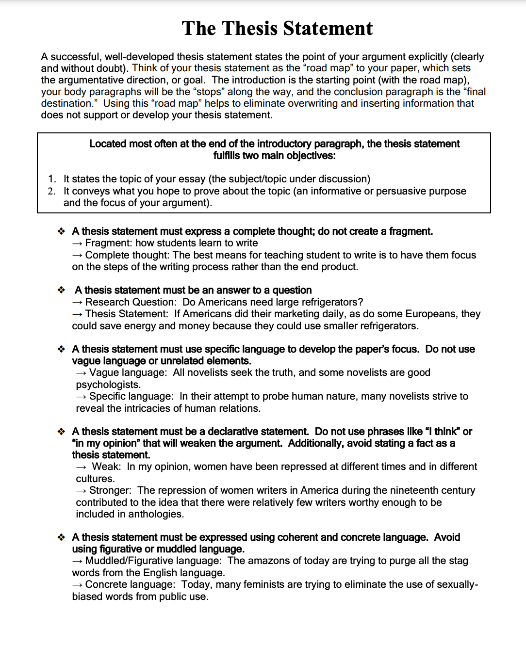 three point thesis statement example