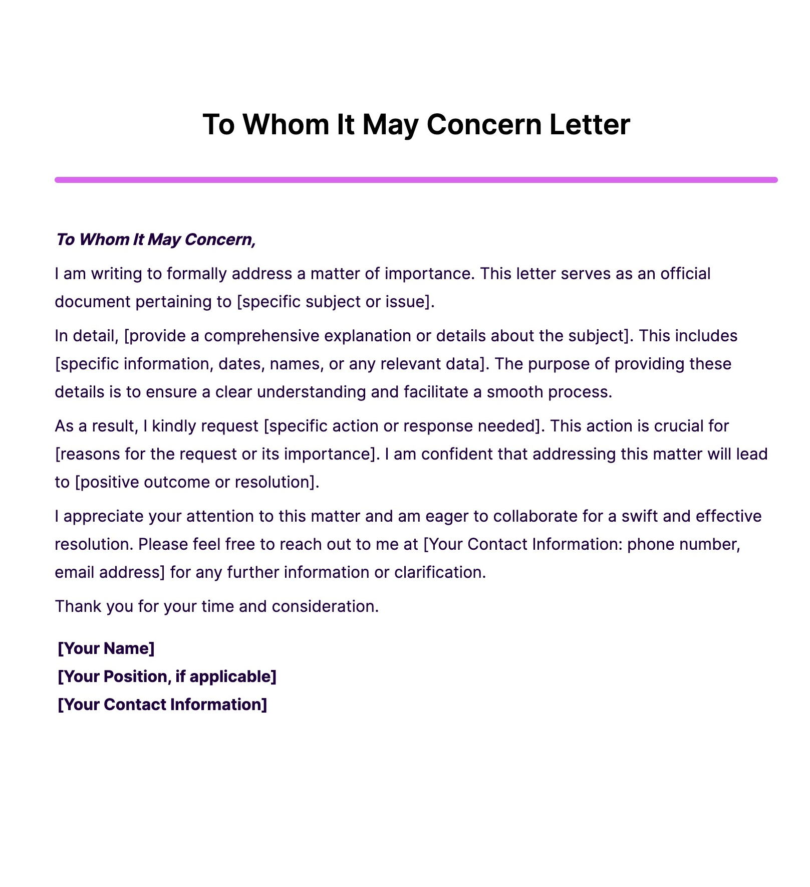 To Whom It May Concern Letter