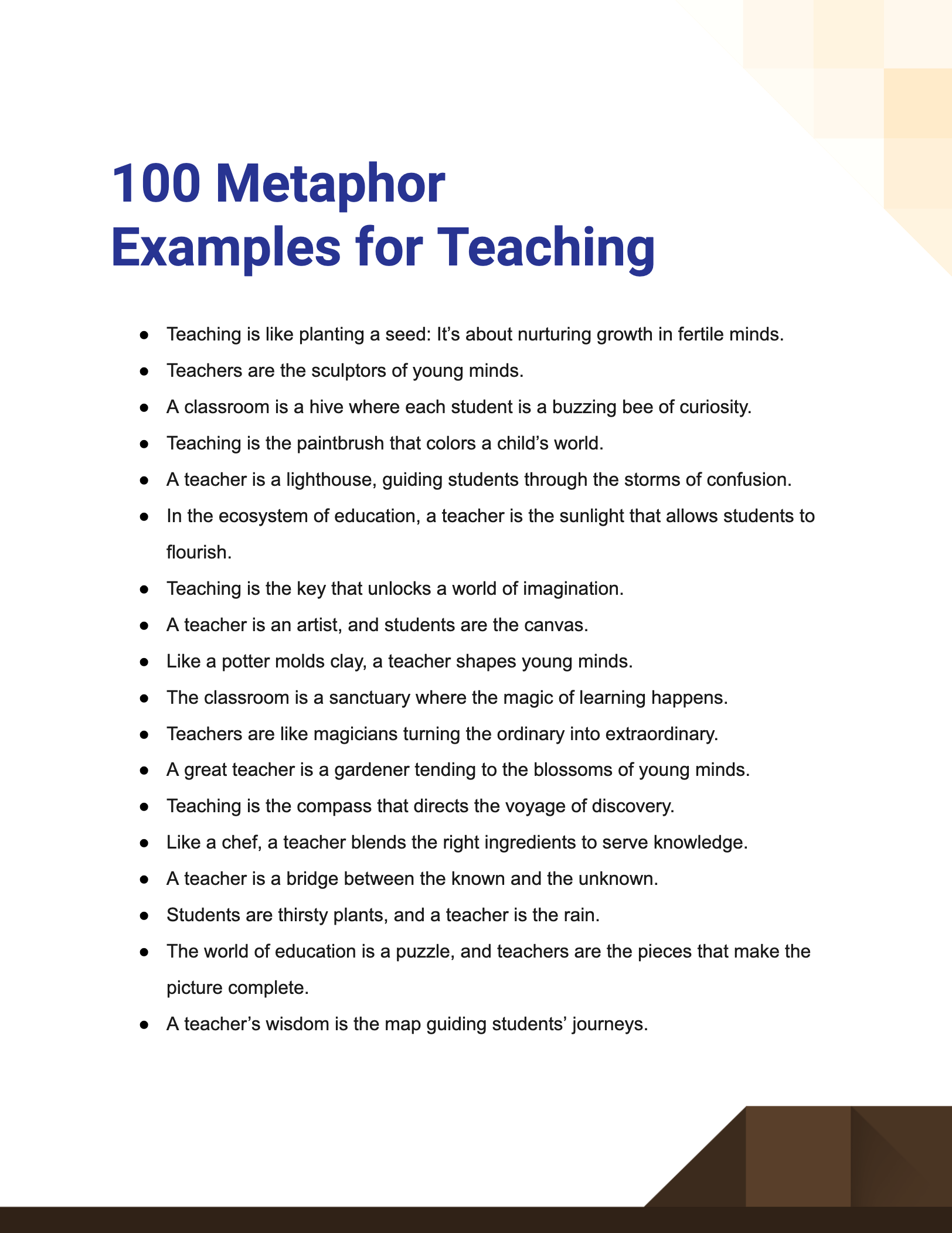 metaphors for teaching examples