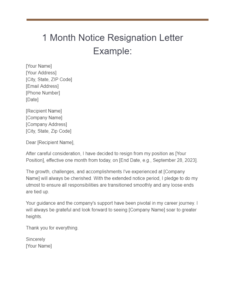 1 month notice resignation letter example