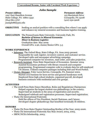 1st Year Student National Honor Society Resume Example