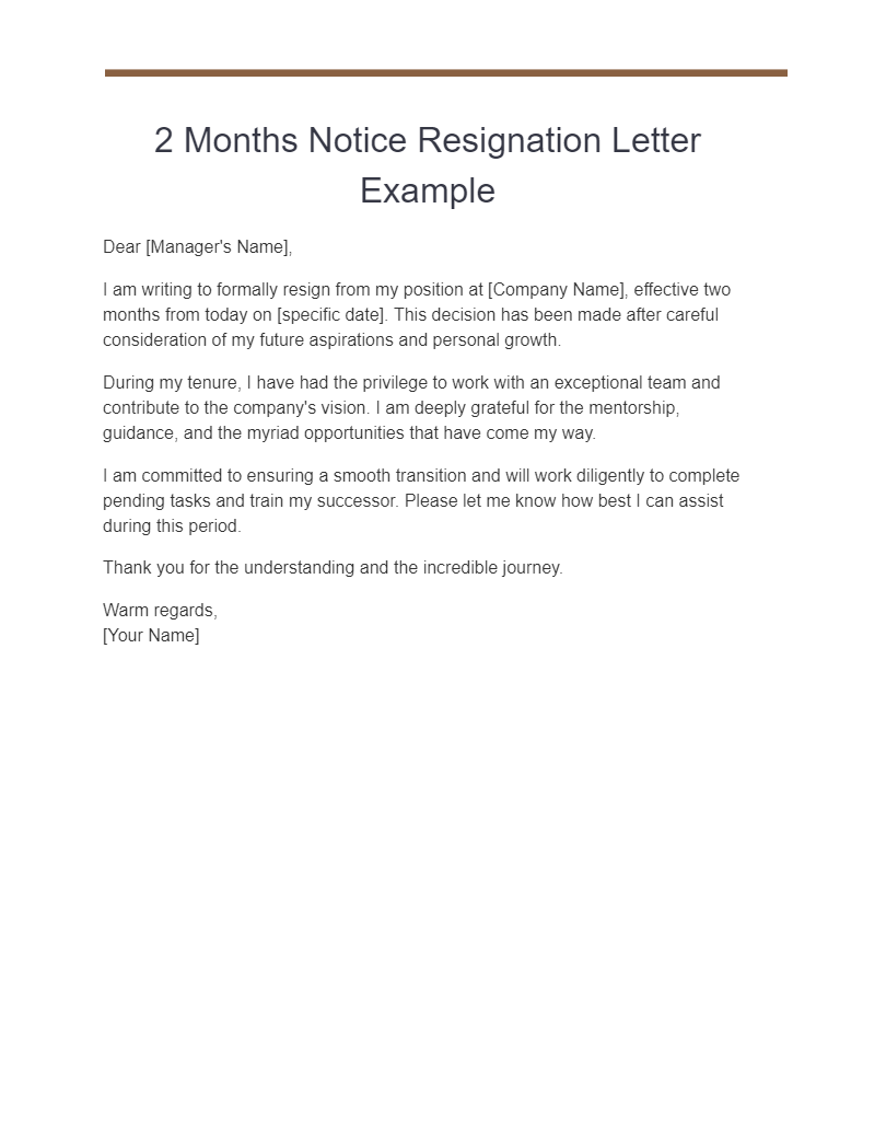 2 months notice resignation letter example