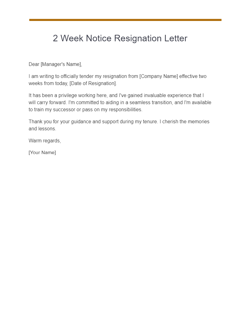 2 week notice resignation letter
