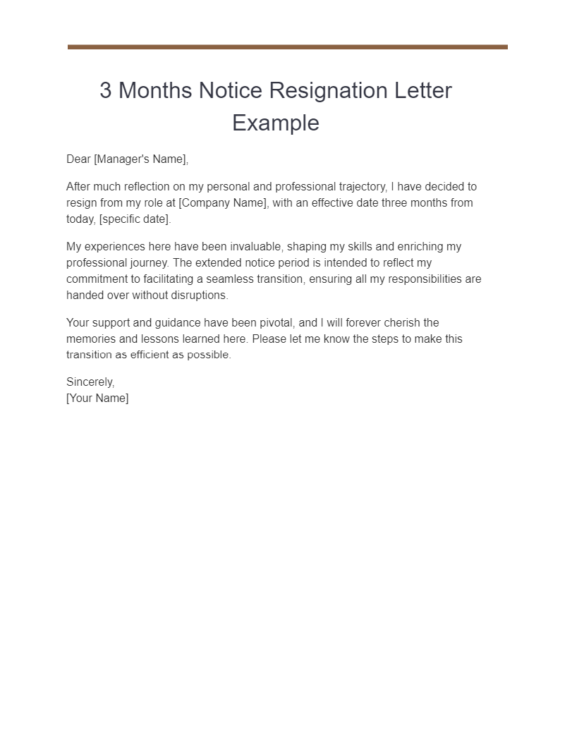 3 months notice resignation letter example
