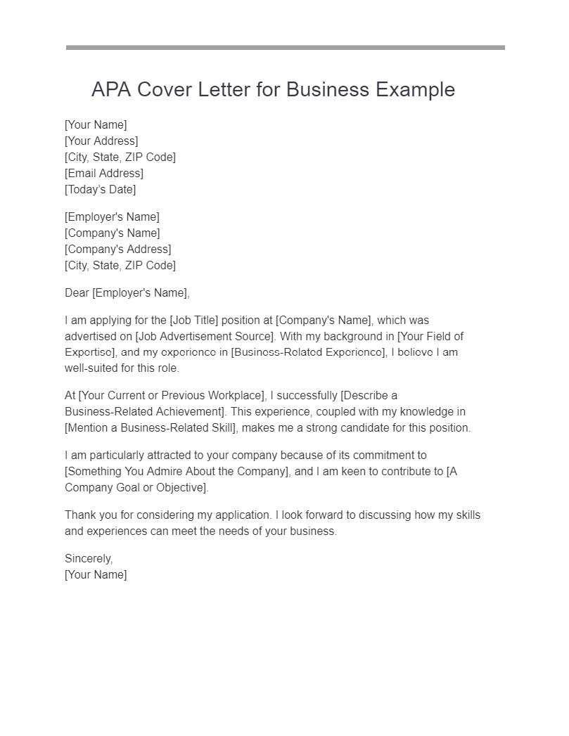 APA Cover Letter for Business Example