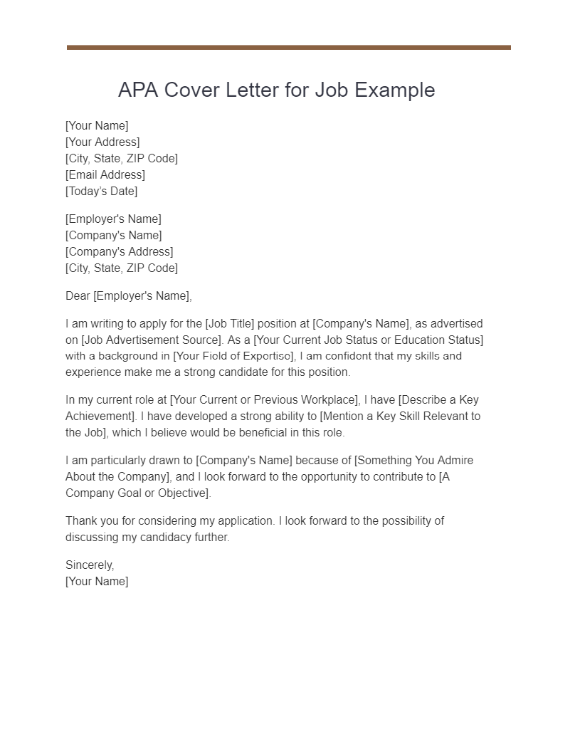 APA Cover Letter for Job Example