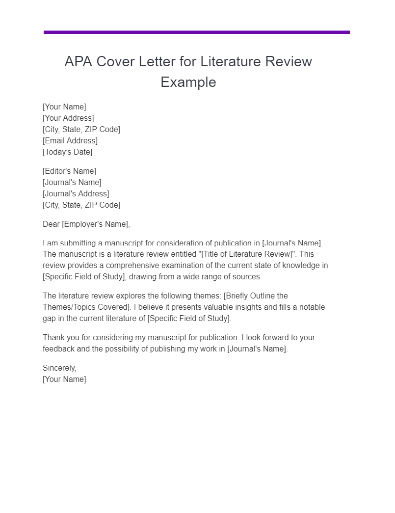 apa cover letter for literature review example