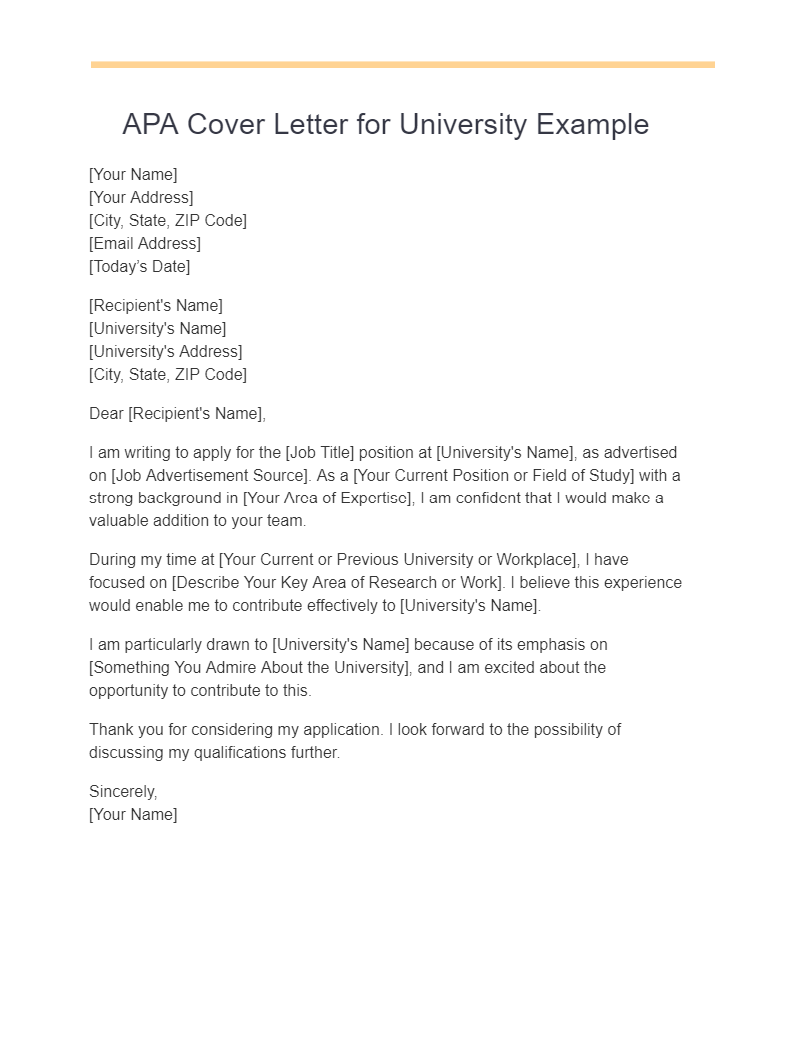 APA Cover Letter for University Example