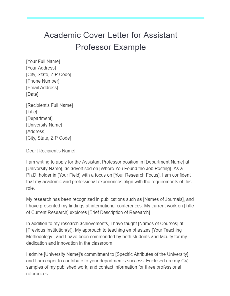 academic cover letter for assistant professor example