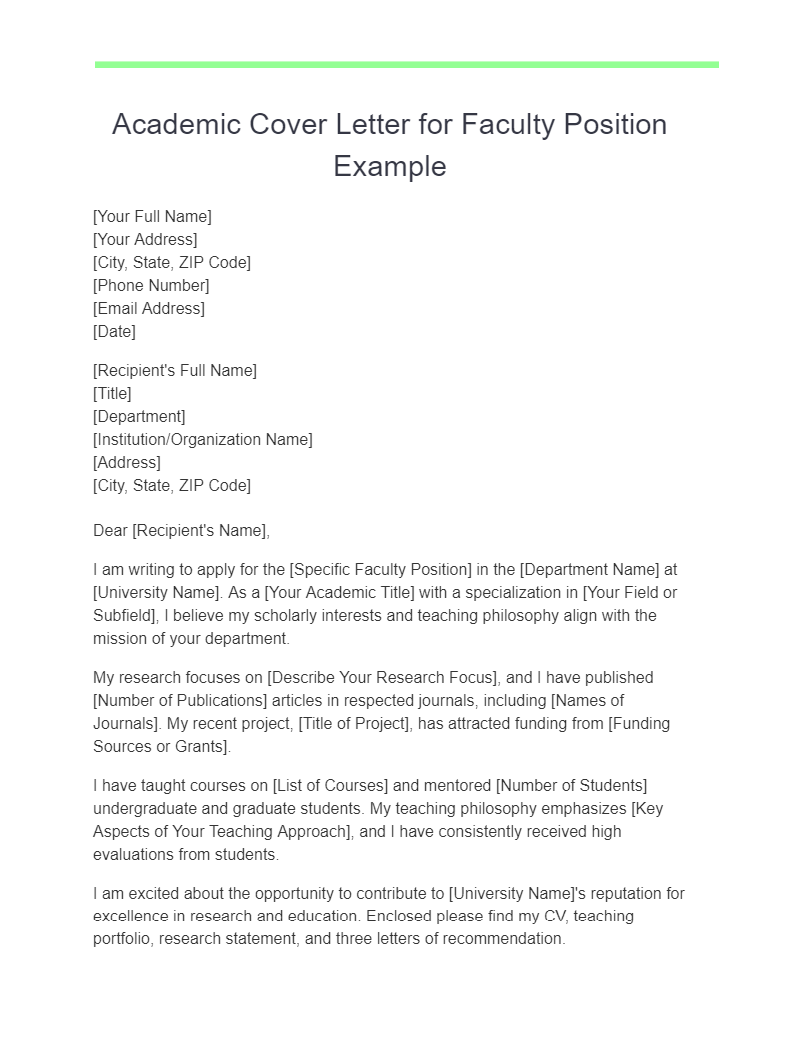 academic cover letter for faculty position example