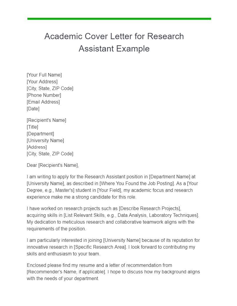 academic cover letter for research assistant example