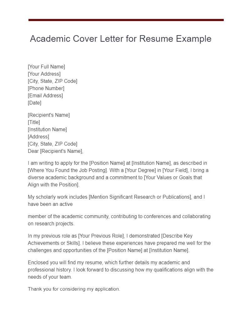 academic cover letter for resume example