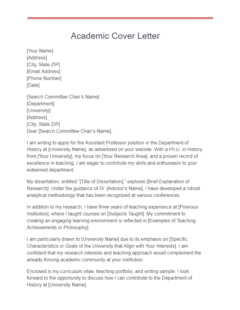 academic cover letter format