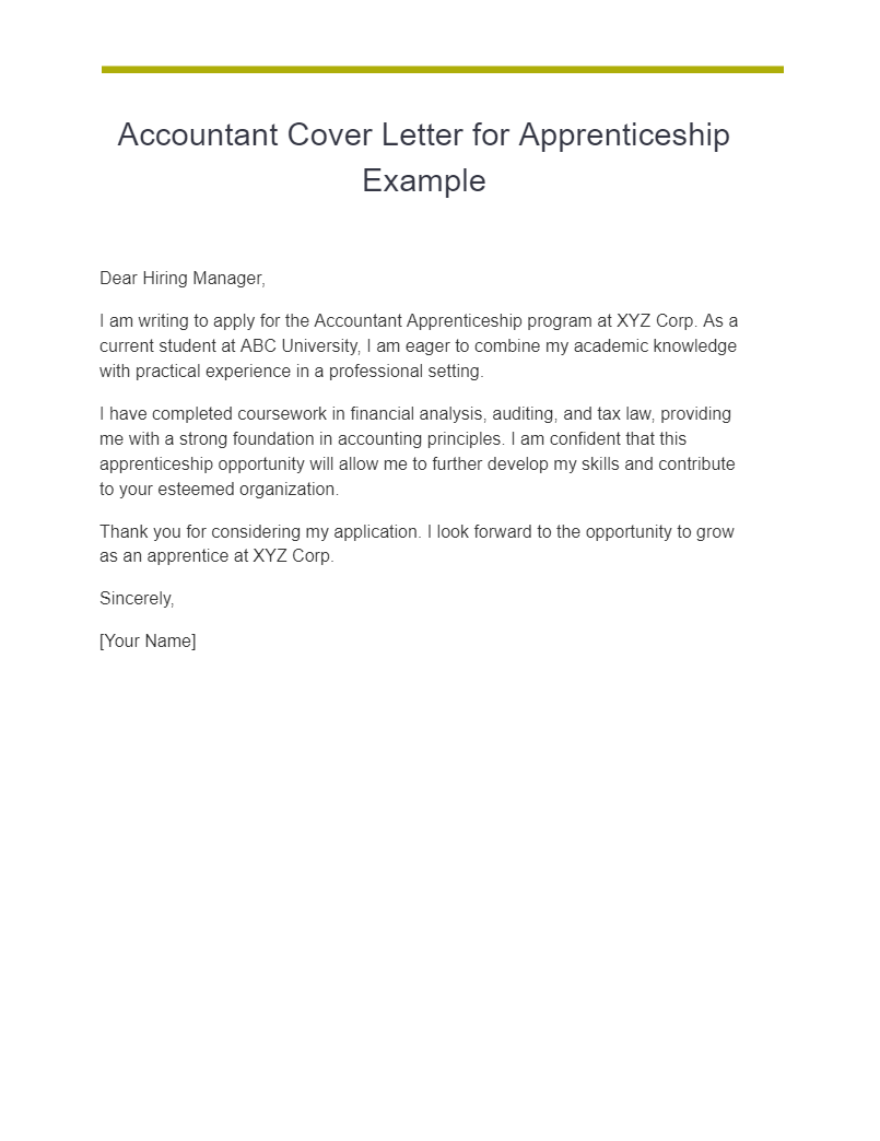 Accountant Cover Letter for Apprenticeship Example