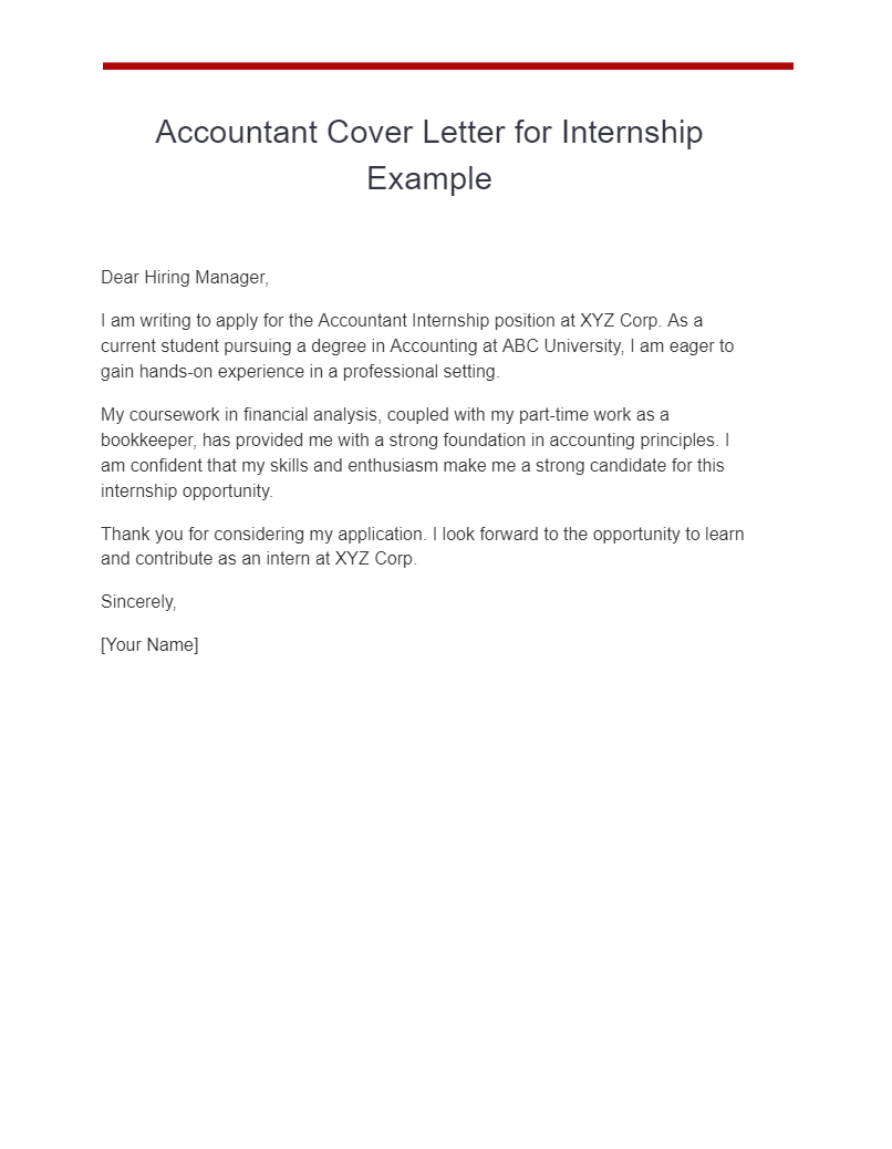 Accountant Cover Letter for Internship Example