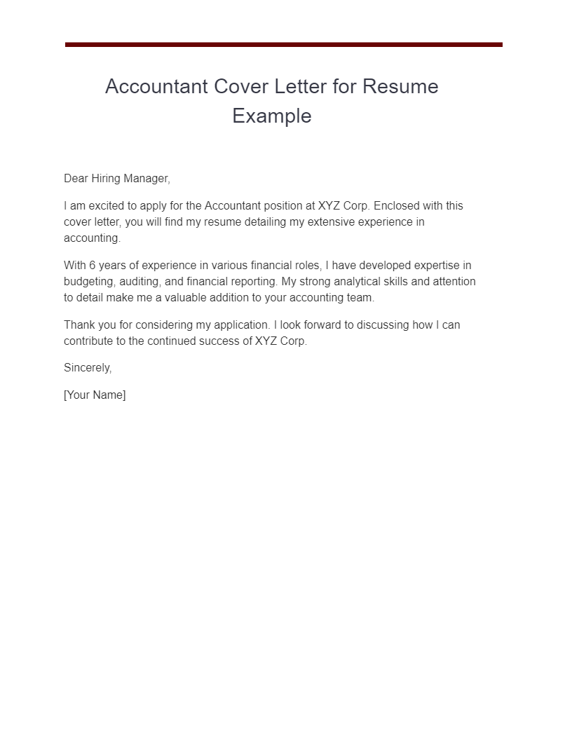 Accountant Cover Letter for Resume Example