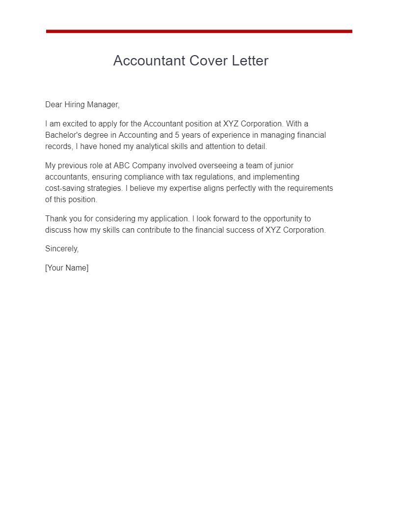 Accountant Cover Letter
