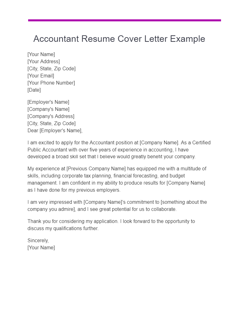 accountant resume cover letter example
