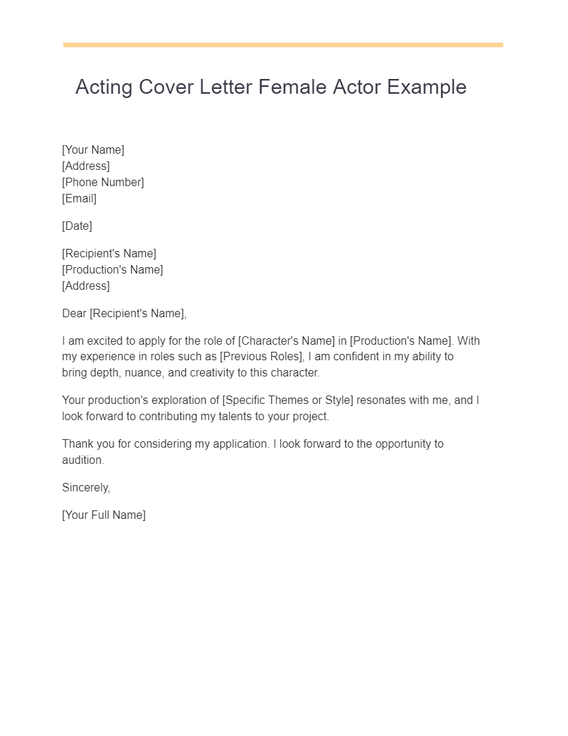 Acting Cover Letter Female Actor Example