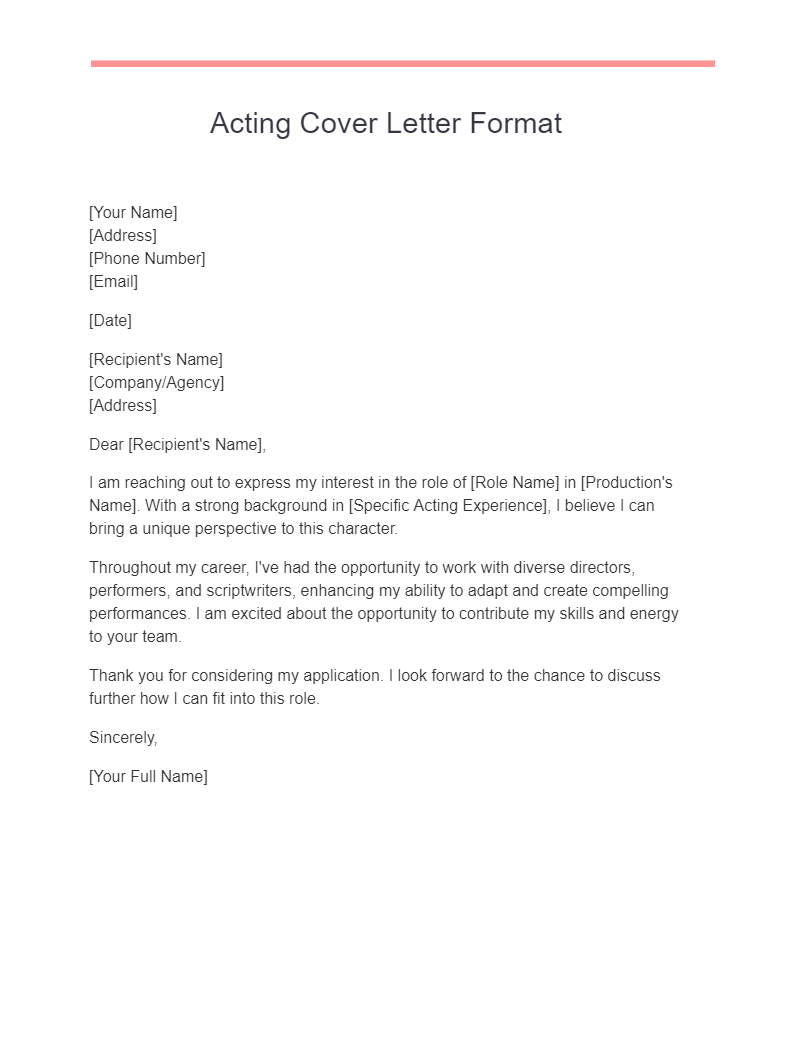 Acting Cover Letter Format