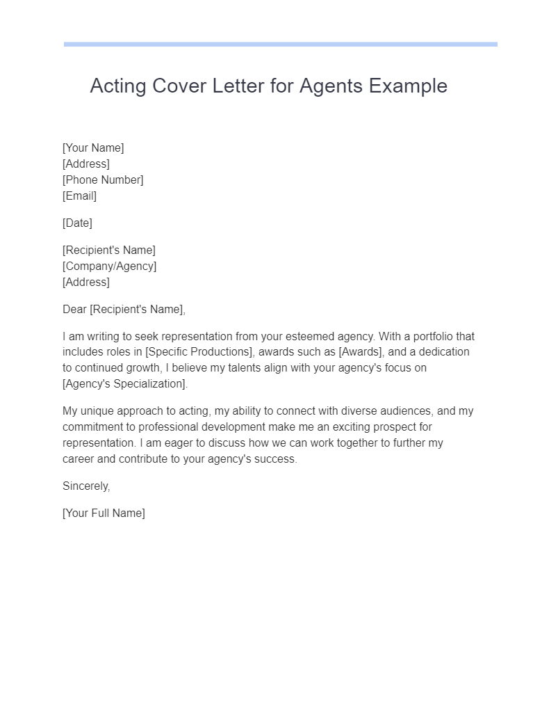 Acting Cover Letter for Agents Example
