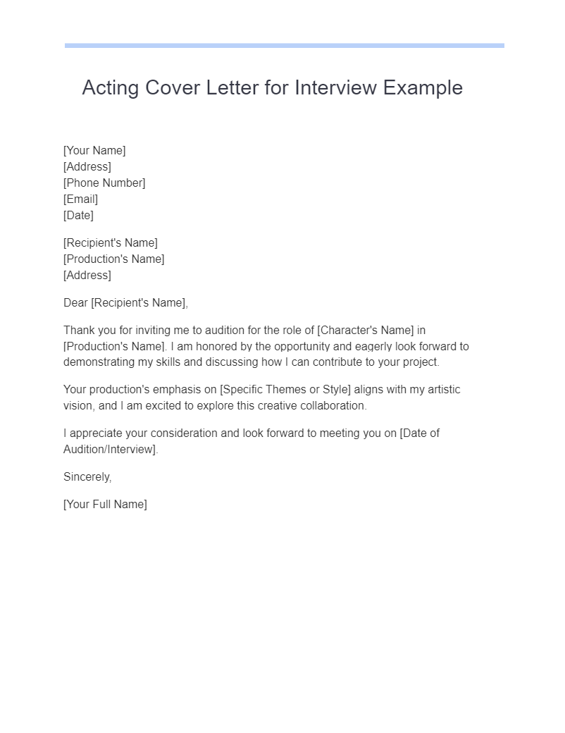 Acting Cover Letter for Interview Example