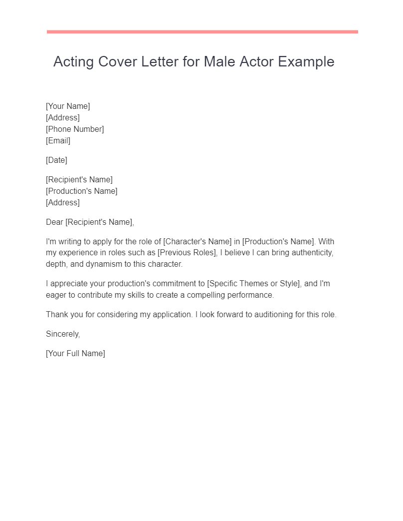 Acting Cover Letter for Male Actor Example