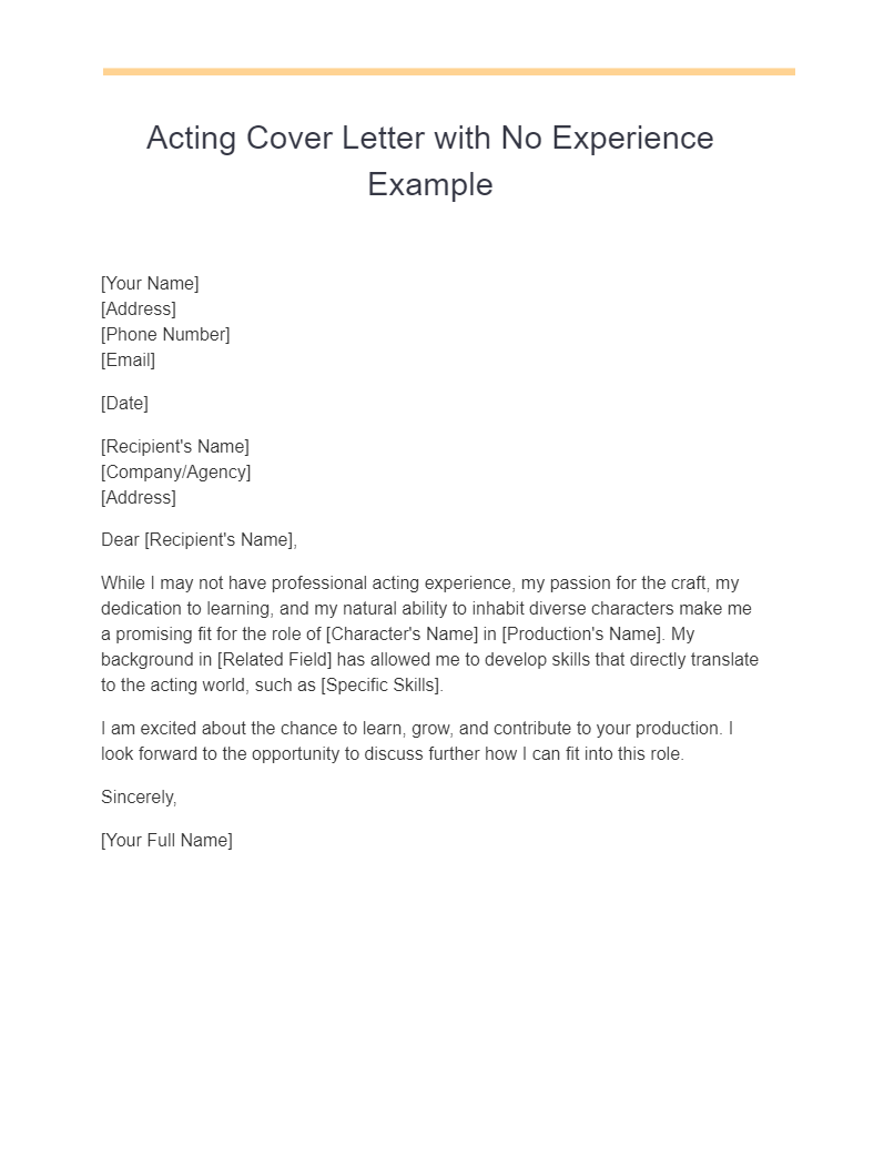 Acting Cover Letter with No Experience Example