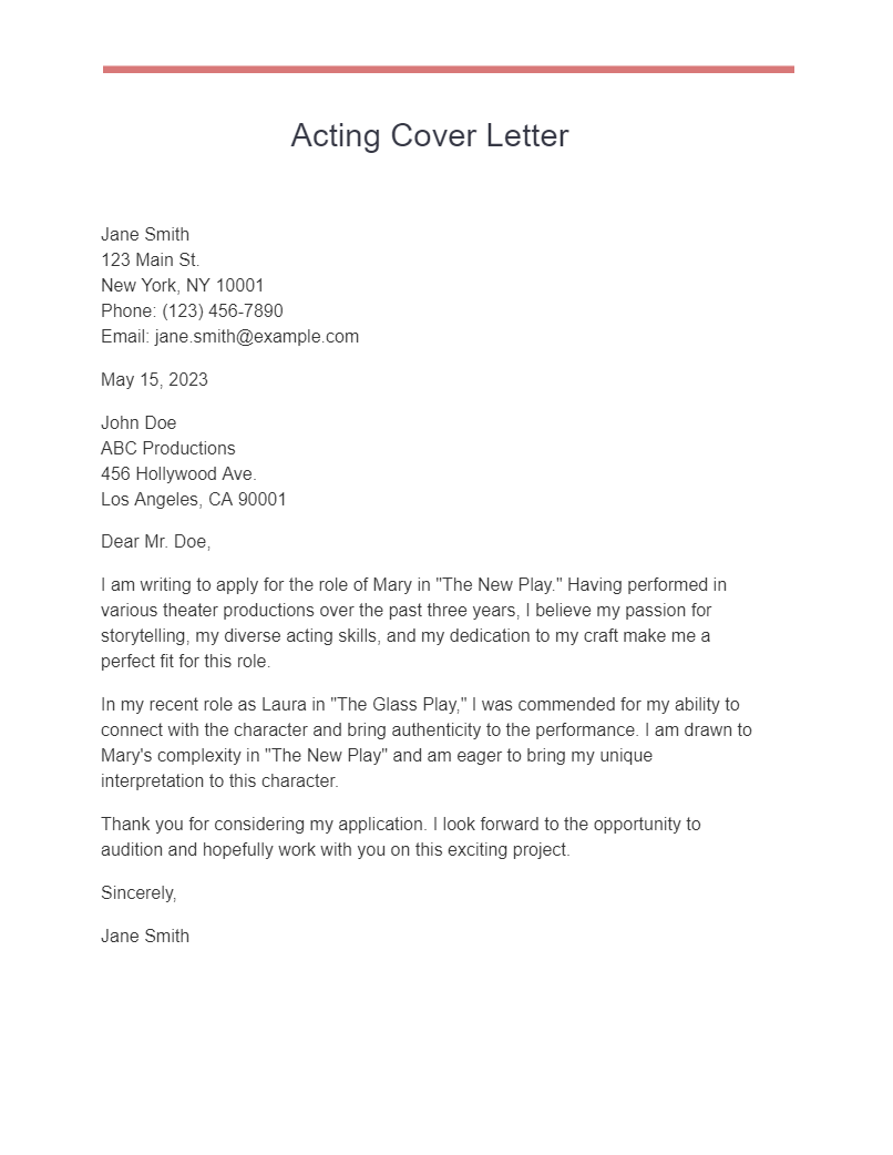 Acting Cover Letter