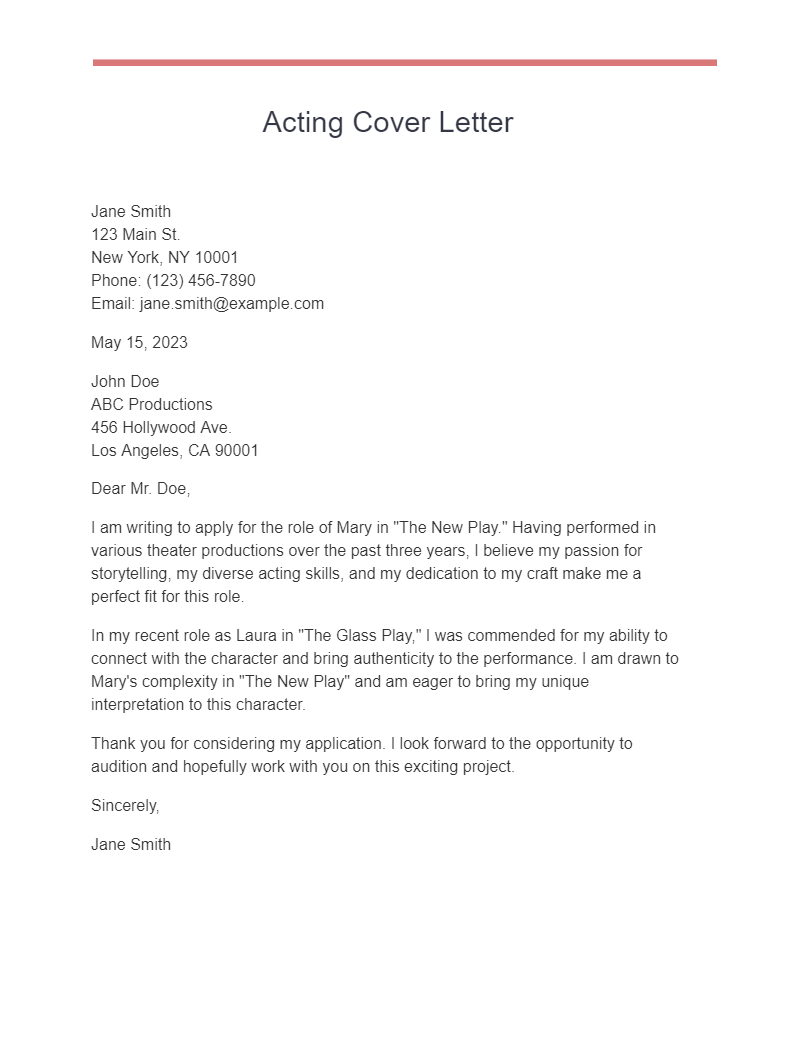 21 Acting Cover Letter Examples How To Write Tips Examples 1645