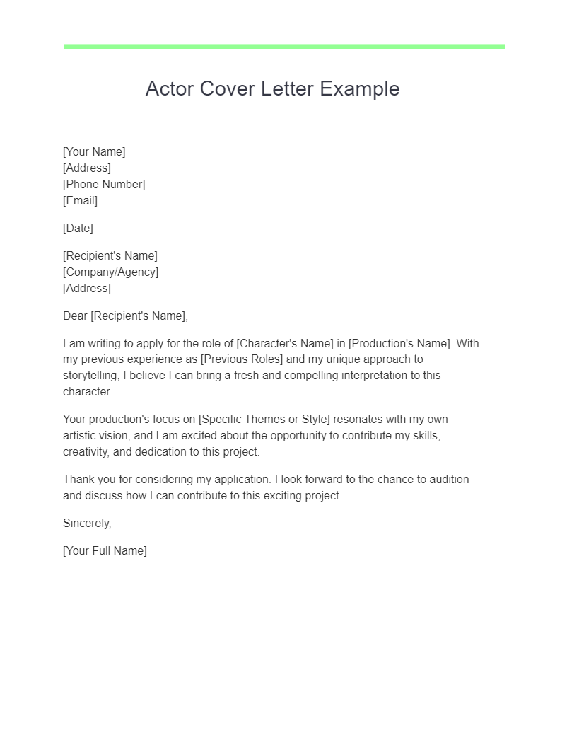 Actor Cover Letter Example