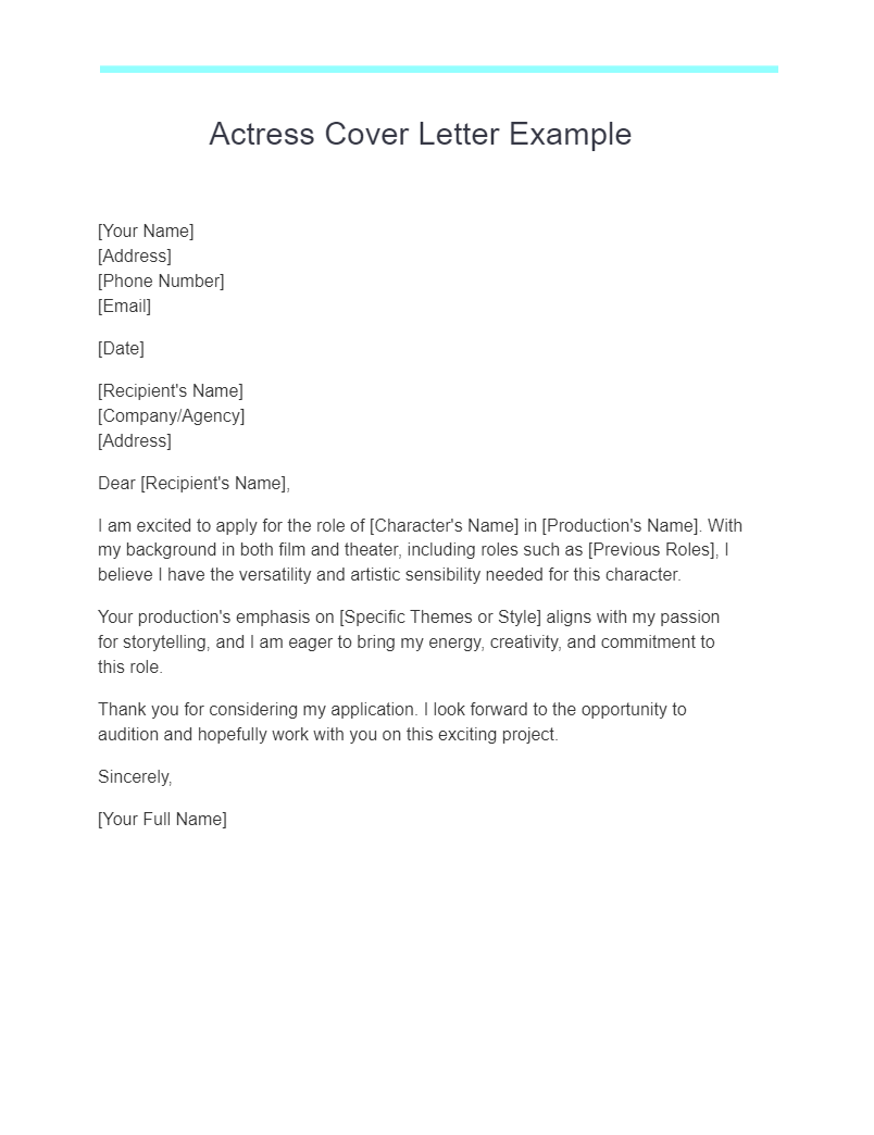 Actress Cover Letter Example