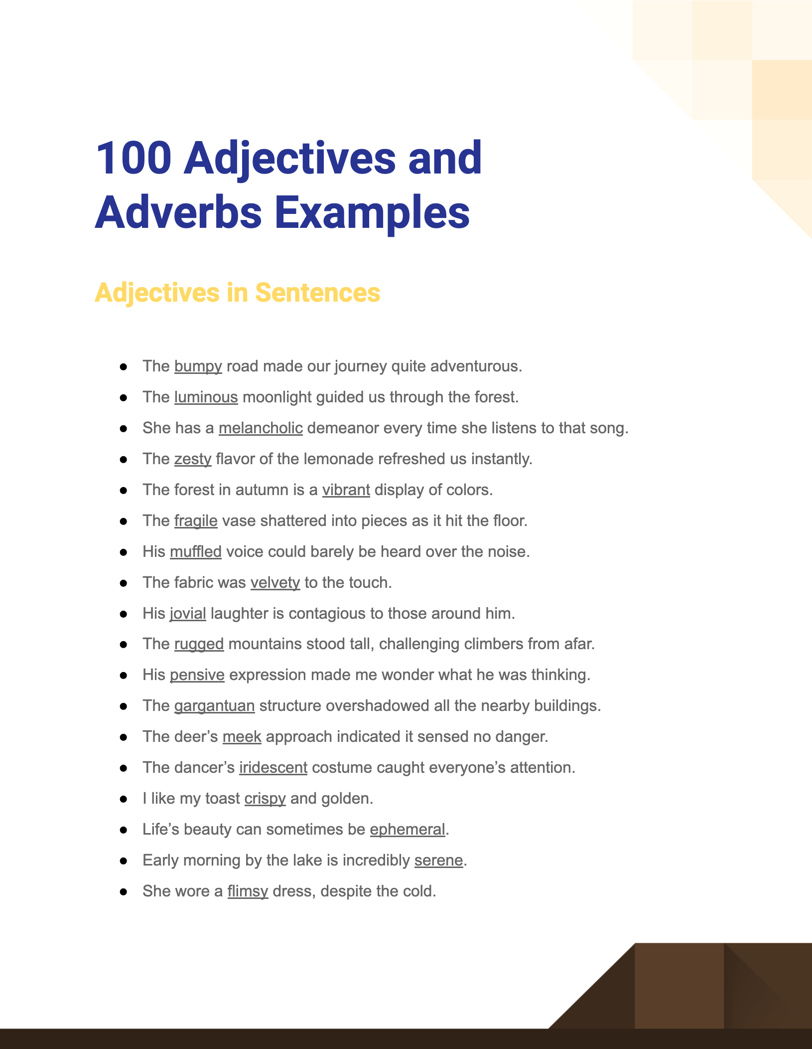 adjectives and adverbs examples