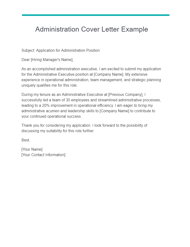 administration cover letter example