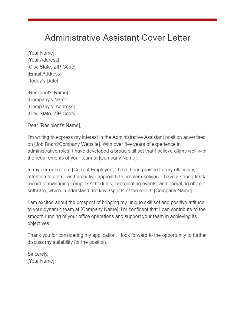 21+ Administrative Assistant Cover Letter Examples, How to Write, Tips ...