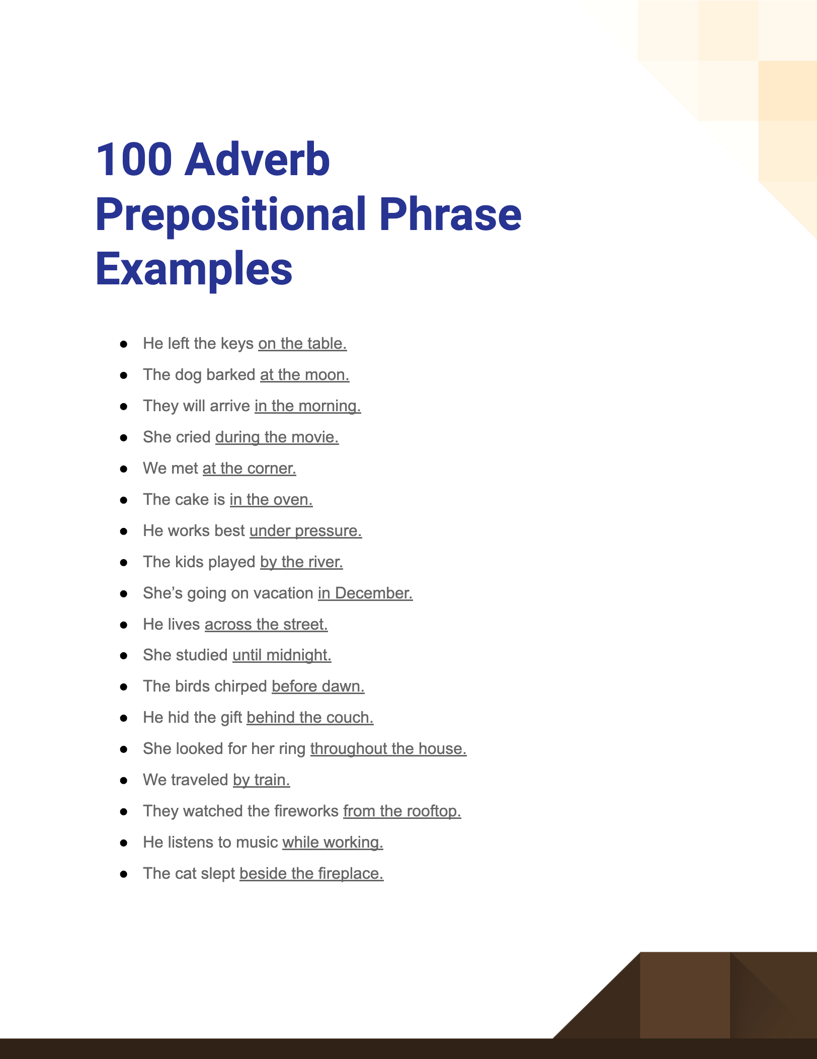 Adverb Prepositional Phrase 99 Examples How To Use Pdf Tips 3126