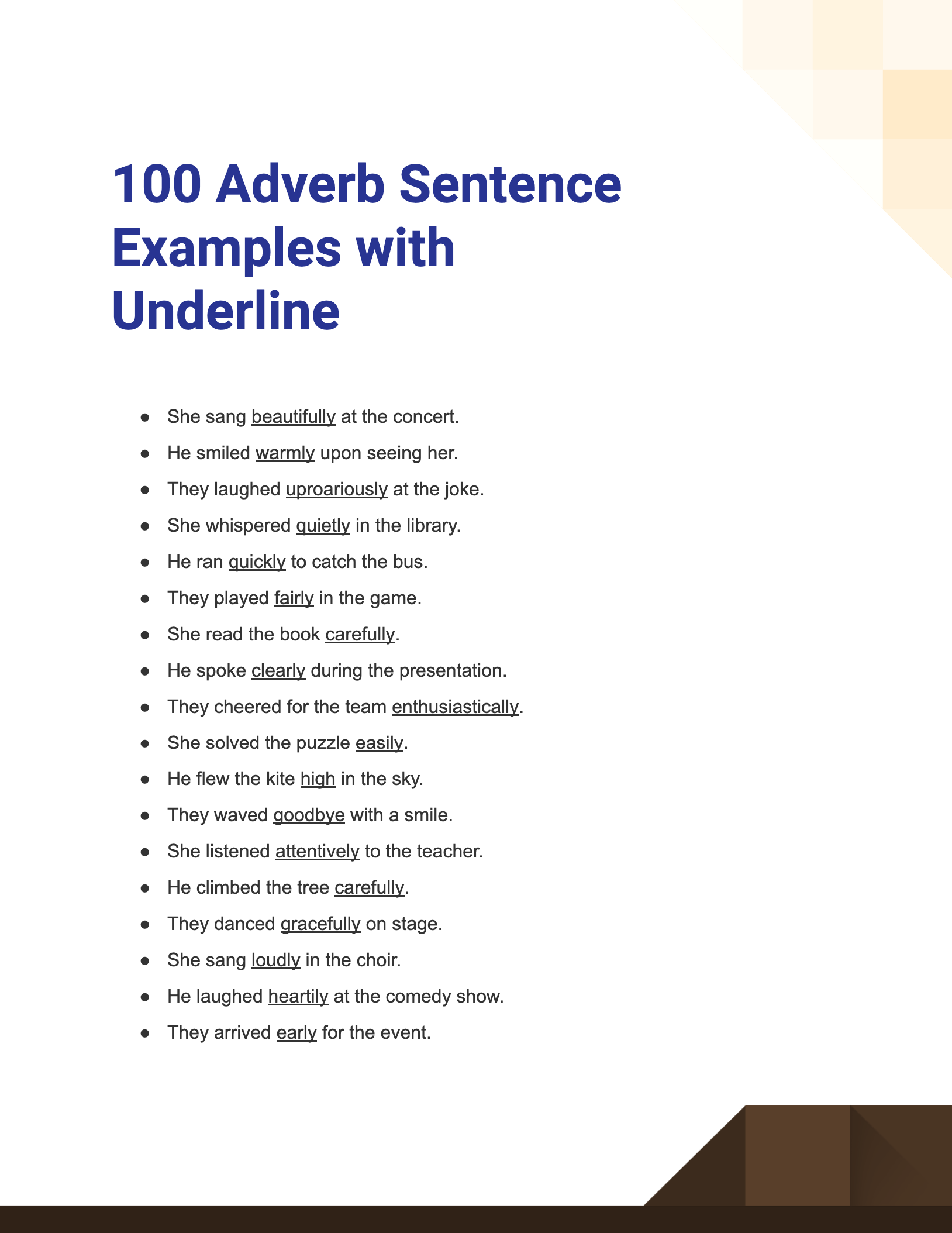 Adverb Sentence Examples with Underline