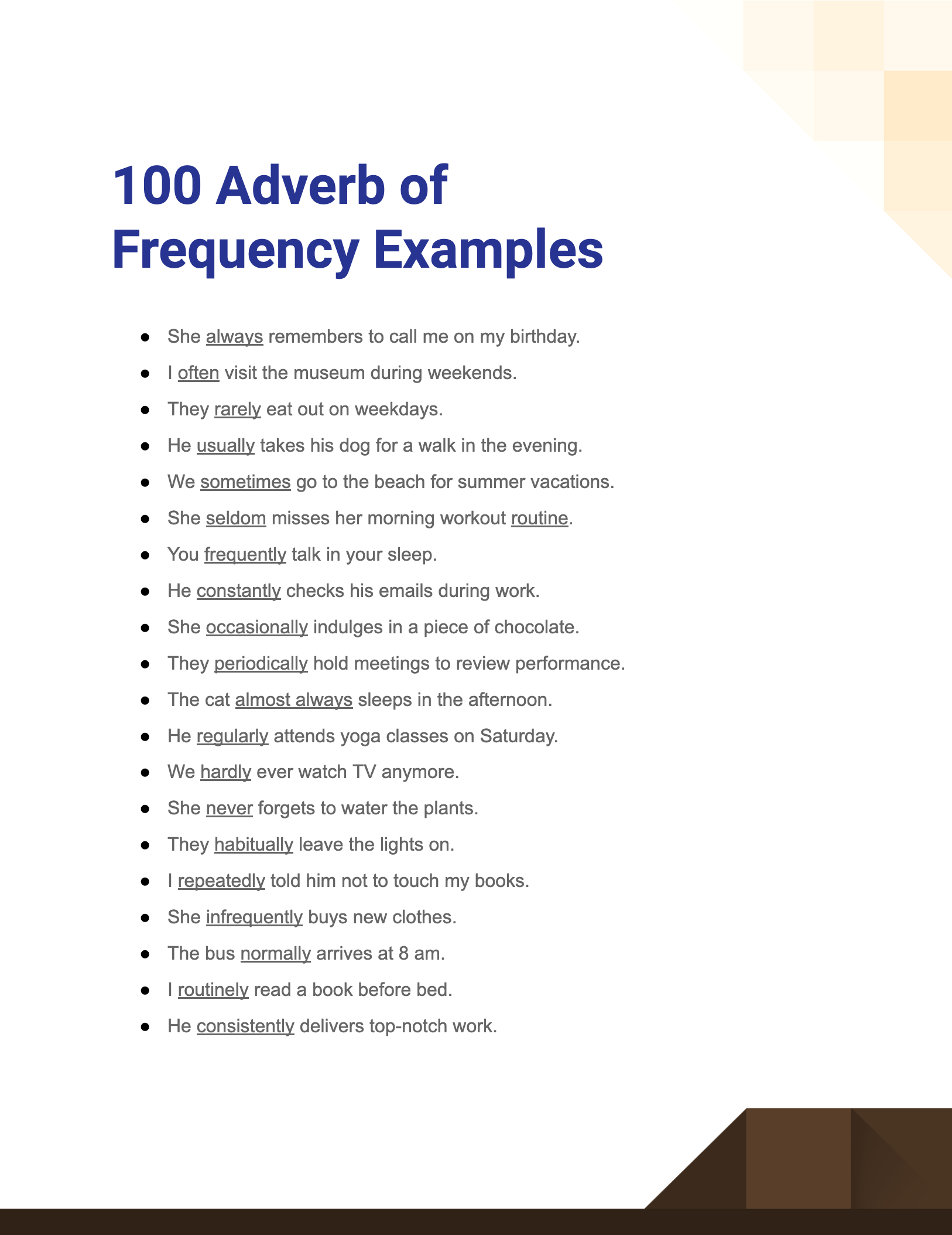 Adverb Of Frequency Examples