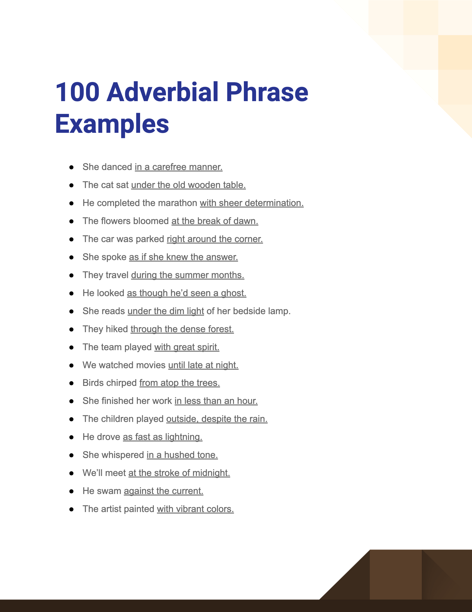 Adverbial Phrase - 99+ Examples, How to Use, PDF, Tips