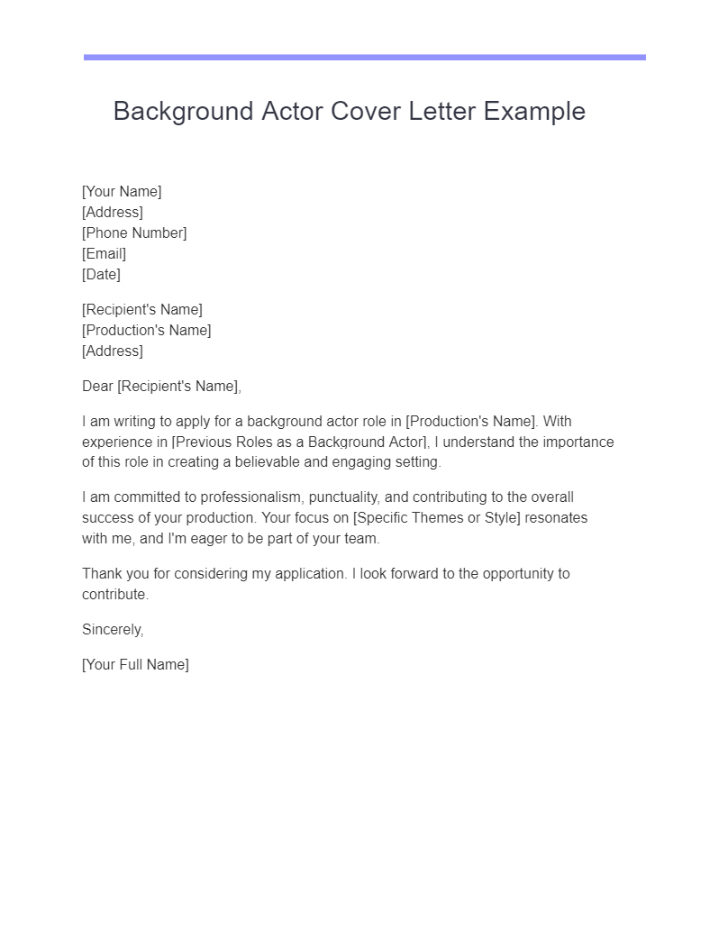 Background Actor Cover Letter Example