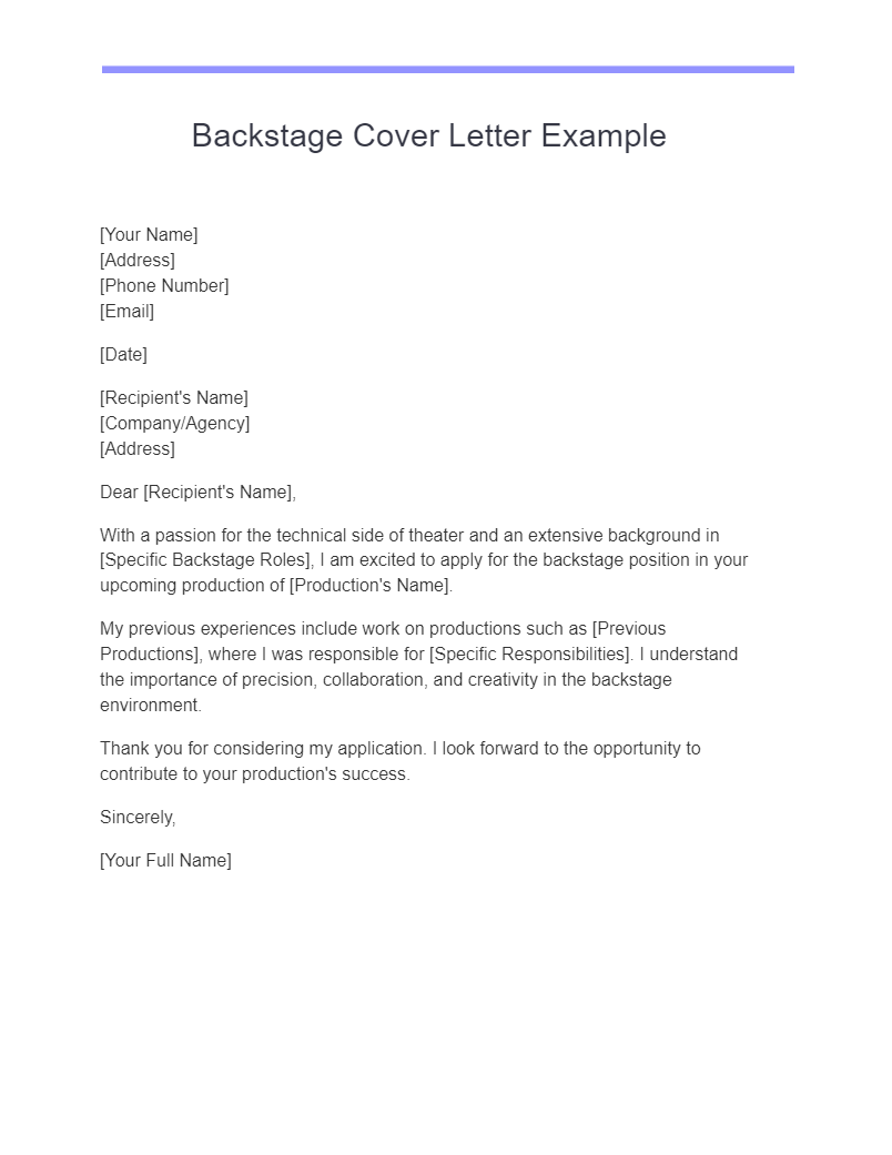 Backstage Cover Letter Example